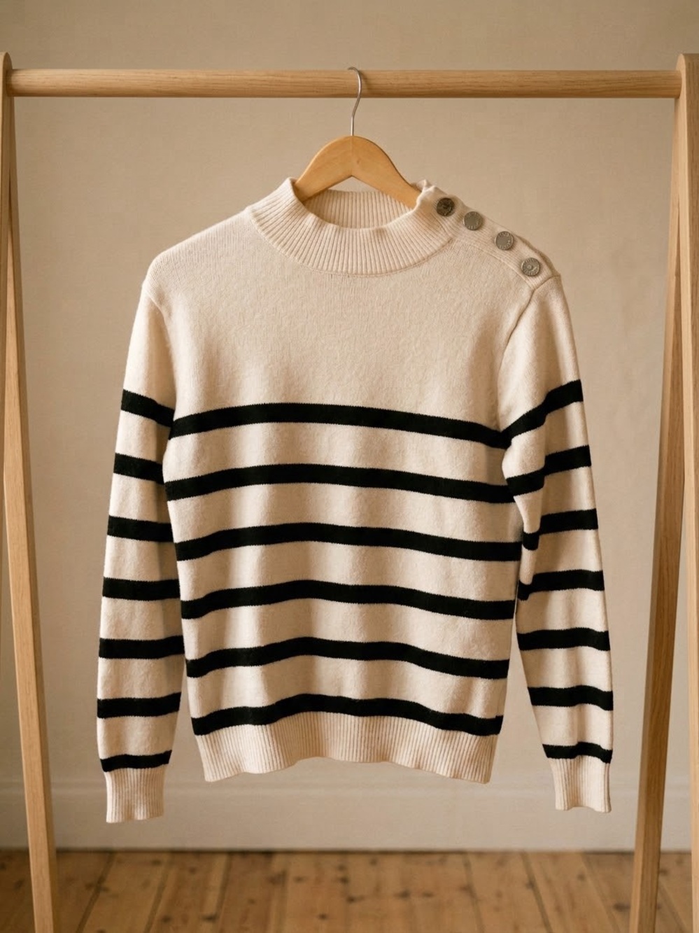 Kirundo Striped Mock Neck Sweater with Shoulder Buttons - Size Small